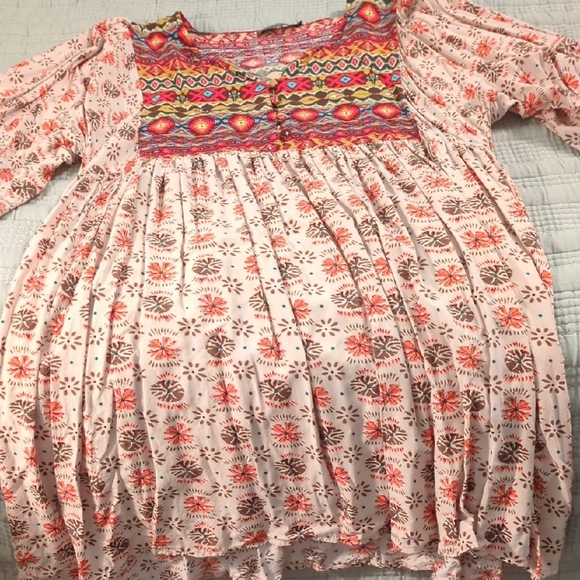 Umgee Dresses & Skirts - Umgee Pink and Orange Pleated Ruffled Sundress